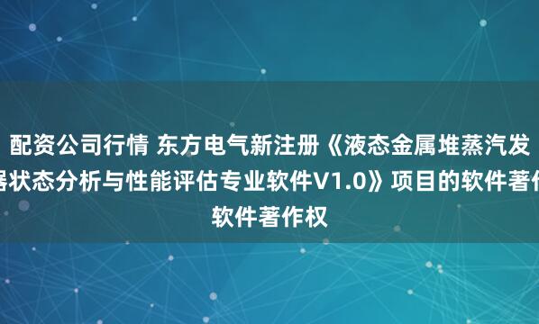 配资公司行情 东方电气新注册《液态金属堆蒸汽发生器状态分析与性能评估专业软件V1.0》项目的软件著作权